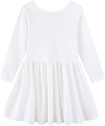 Long Sleeve Plain Swing Dress for Little Girls Backless Cotton