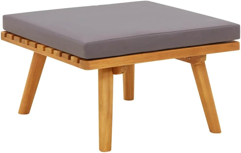 Outdoor Patio Footstool with Thickly Padded Cushion, 23.6x23.6 Inch Solid Acacia Wood Ottoman for Garden Deck