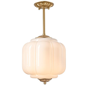 Vintage Milk Glass Ceiling Light Fixture, Antique White 9.8"