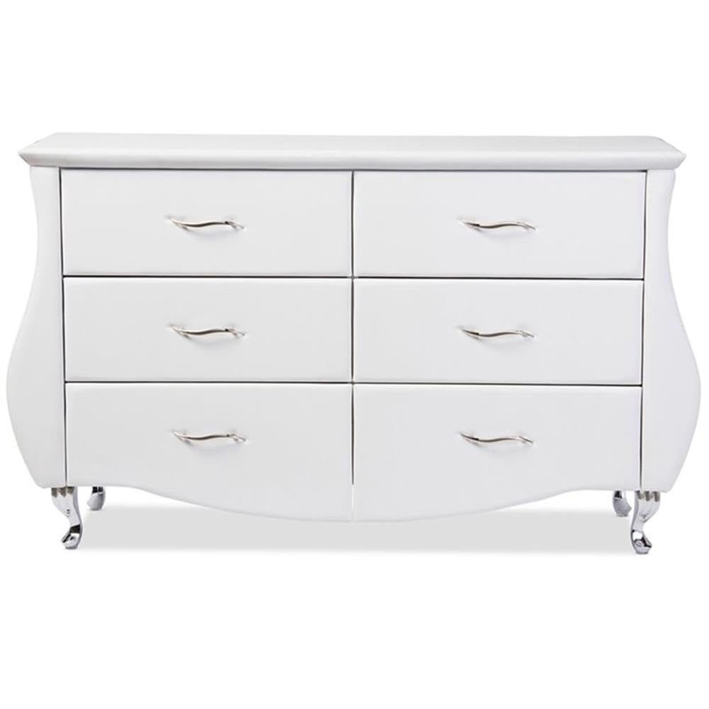 Enzo Modern & Contemporary Faux Leather 6-Drawer Dresser, Medium, White