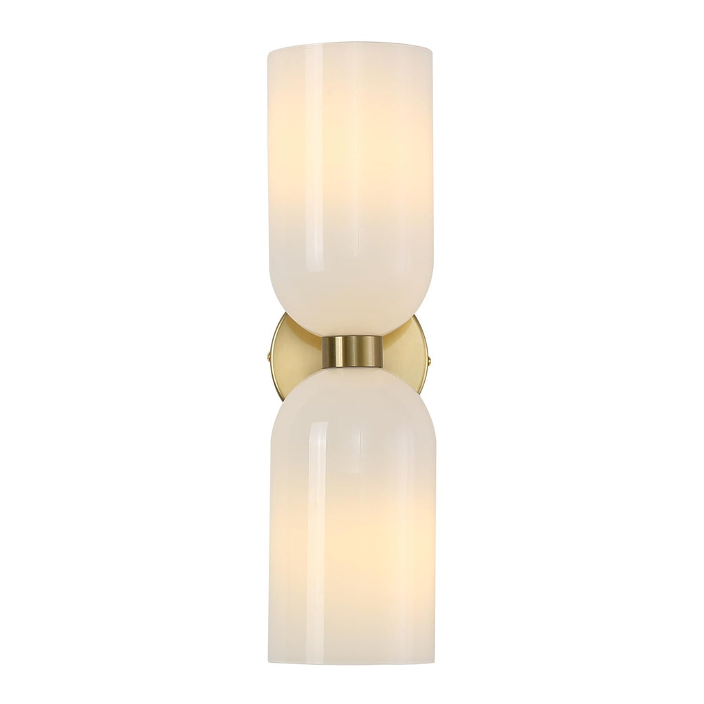Minimalist 2-Light Gold Wall Sconces with Cylinder Glass Shades- Mid Century Vanity Wall Double Lights Hardwired