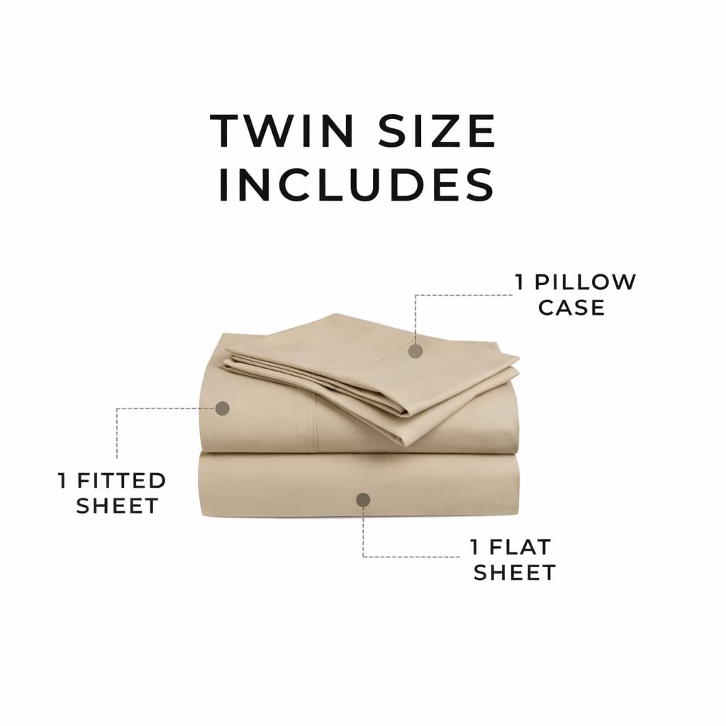 285 Thread Count Percal Twin Sheet Set - 100% Peruvian Pima Cotton, 3 Piece (Flat, Fitted, 1 Pillowcase) - Cooling