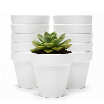 White Terracotta Flower Pots with Drainage Holes, 4 Inches, 24 Pack, Suitable for Planting and Decoration