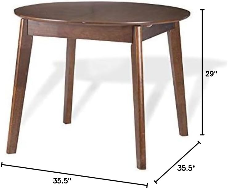 35.5'' - 45'' Extendable Round Dining Room Table, Solid Wood, Medium Brown Color