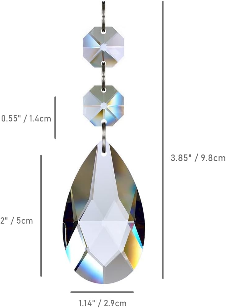 20pcs 50mm Teardrop Chandelier Crystal, Clear Replacement Part - Hanging Pendants Connected Glass Octagon Beads for