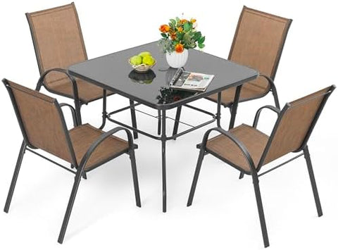 5-Piece Metal Outdoor Patio Furniture Set - Dining | Black for Patio, Garden & Porch