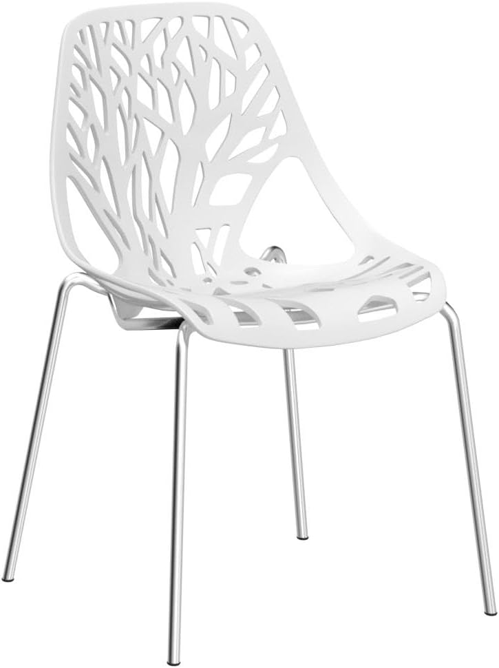 Modern Stackable Chair Set of 4,Kitchen White Dining Chairs,Birch Sapling Comfy Chairs for Dining Room,Living Room