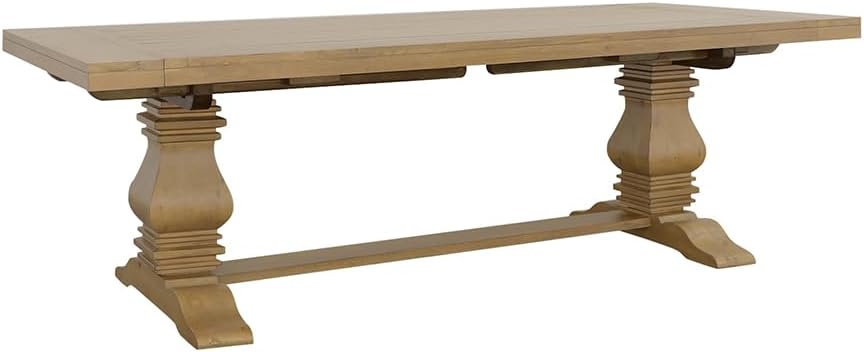 Florence - Pine Wood - Farmhouse Rectangular Dining Table with 2 Removable Leaves and Double Pedestal Base - Dining