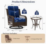 3-Piece Wicker Outdoor Patio Furniture Set - Swivel with Thick Cushions for Patio, Garden & Porch