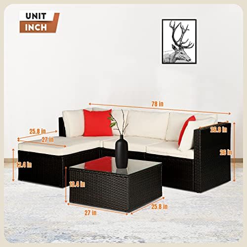 5-Piece Wicker Outdoor Patio Furniture Set | Red for Patio, Garden & Porch