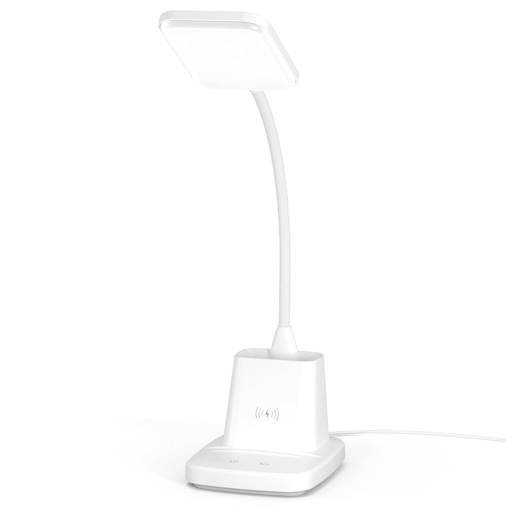 Upgraded 10W Wireless Charging LED Desk Lamp with Pen Holder, White