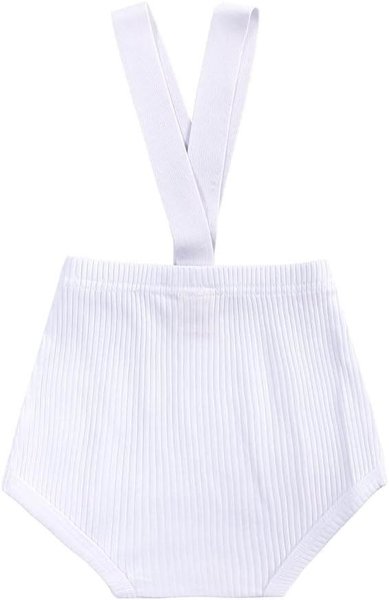 2pcs Baby Ribbed Shorts Set Boys Girls Suspender Strap Bloomer Bodysuit Toddler Solid Casual Overalls Clothes