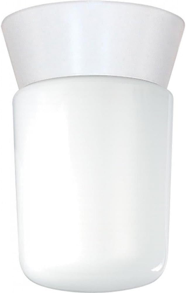 Utility Fixture Die Cast Aluminum Durable Outdoor Close to Ceiling Porch and Patio Light with White Glass Cylinder