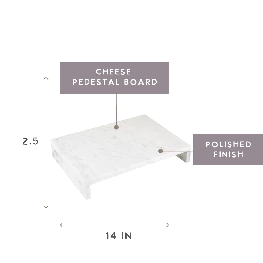 Waterfall Marble Tray - Elegant Table Display Riser Charcuterie Cheese Board Footed Stand, 14" x 10", White