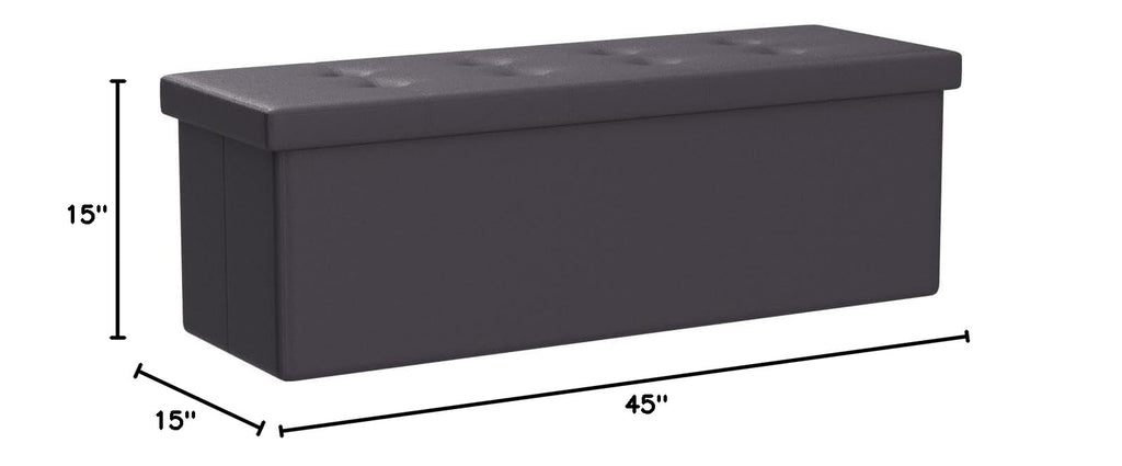 Folding Storage Ottoman Faux Leather Large Bench Foot Rest Pouffe Box Stool Seat Folding Storage Box, Black (Black)