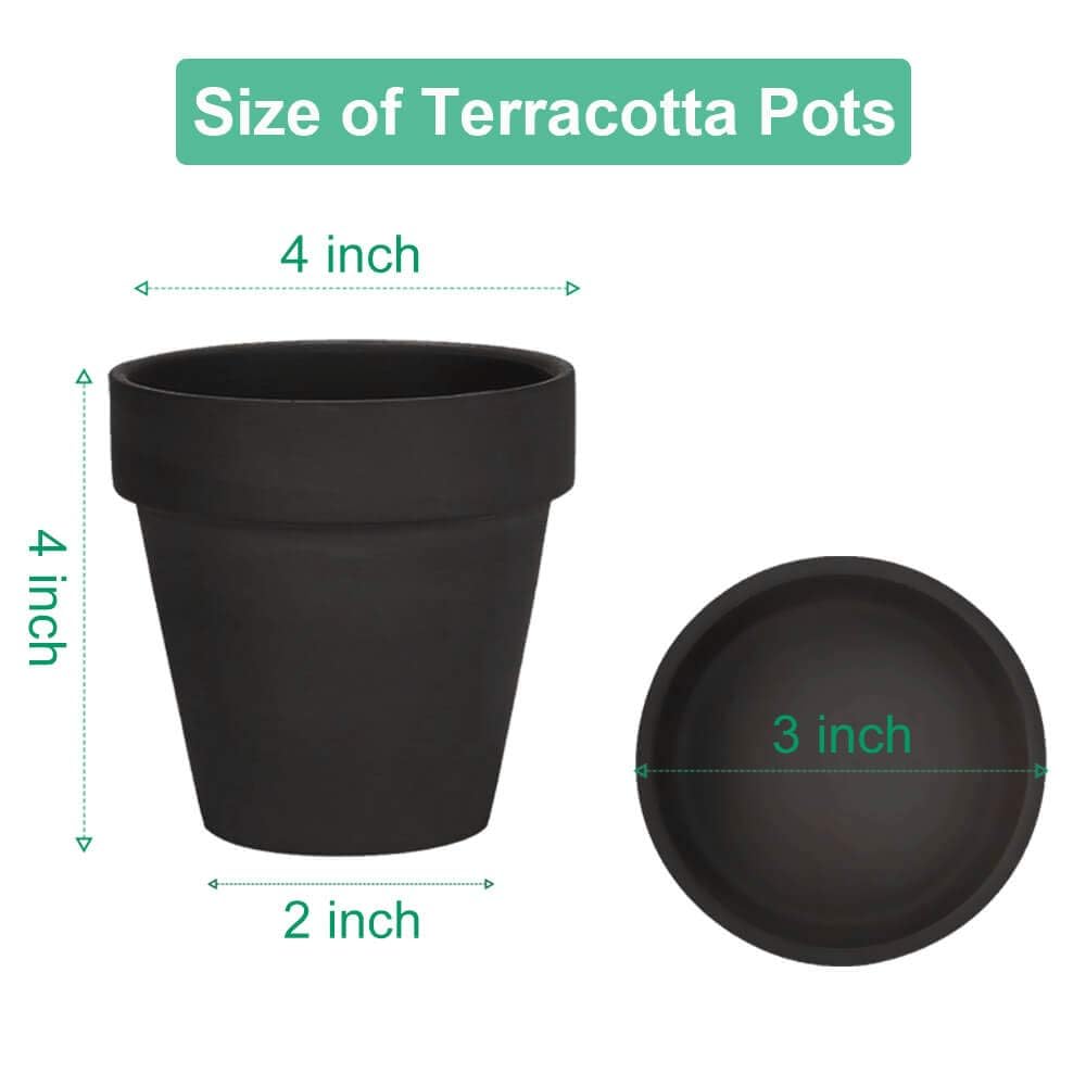 4 Inch Black Terracotta & Clay Pots with Saucer, 6 Pack