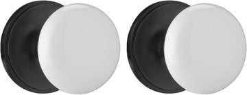 White Porcelain Door Knob with Zinc Plate, Fixed Black Dummy Pull