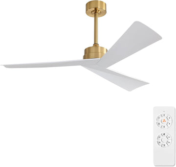 Inspired Adler Style 52" DC Ceiling Fan Without Light, 3 Sculpted ABS Blades, 6-Speed Remote - Brass and White