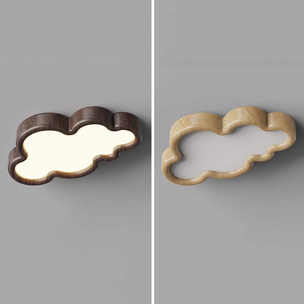 Modern Cloud LED Ceiling Light, Color Dimmable Flush Mount Lamp with Natural Wood Finish for Kids Bedroom Nursery
