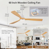 XINGSIYUELYX 60 Inch White + Natural Wood Ceiling Fan - Image 3