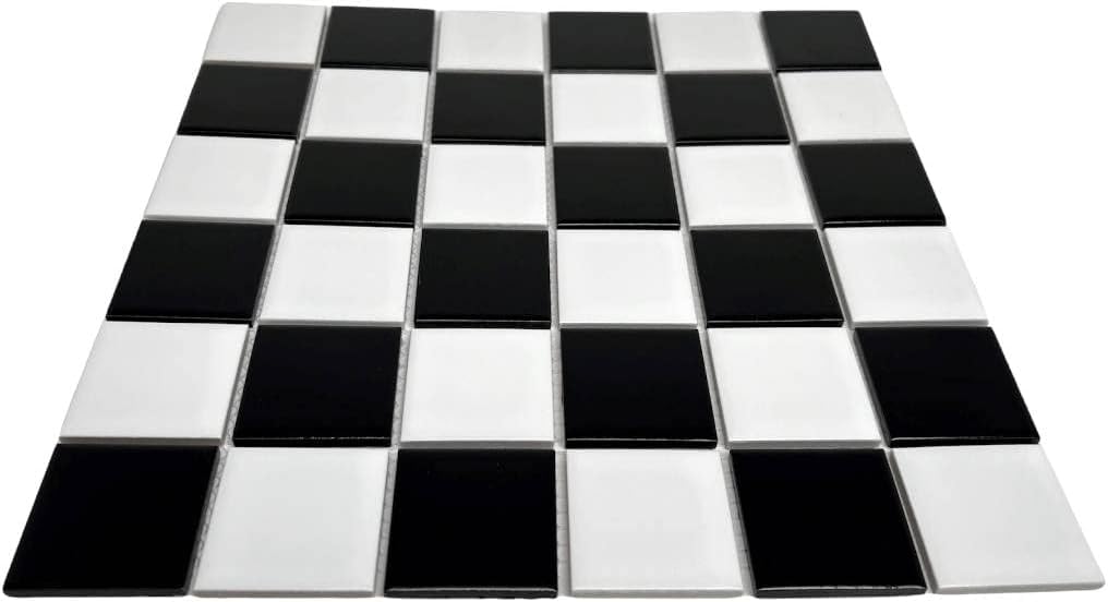 2x2 Black & White Checkered Porcelain Mosaic Tile Glazed 12x12 Mesh Backsplash Bathroom Shower Wall Floor Accent