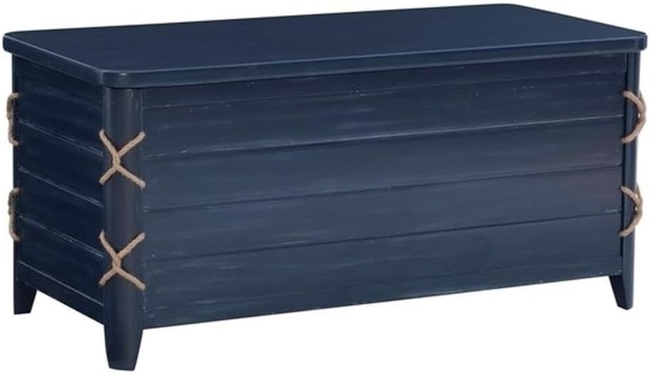 Modern Wood Rope Storage Chest, 38" L x 18" D x 18" H, Cedar Lined, Blue Finish, Paneled Design with Rope Trim