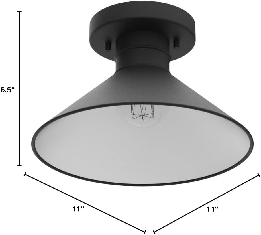 Watts Creek 11 Inch Rustic/Arts & Crafts One-Light Outdoor Semi Flush Mount Ceiling Light, Dark Sky Friendly