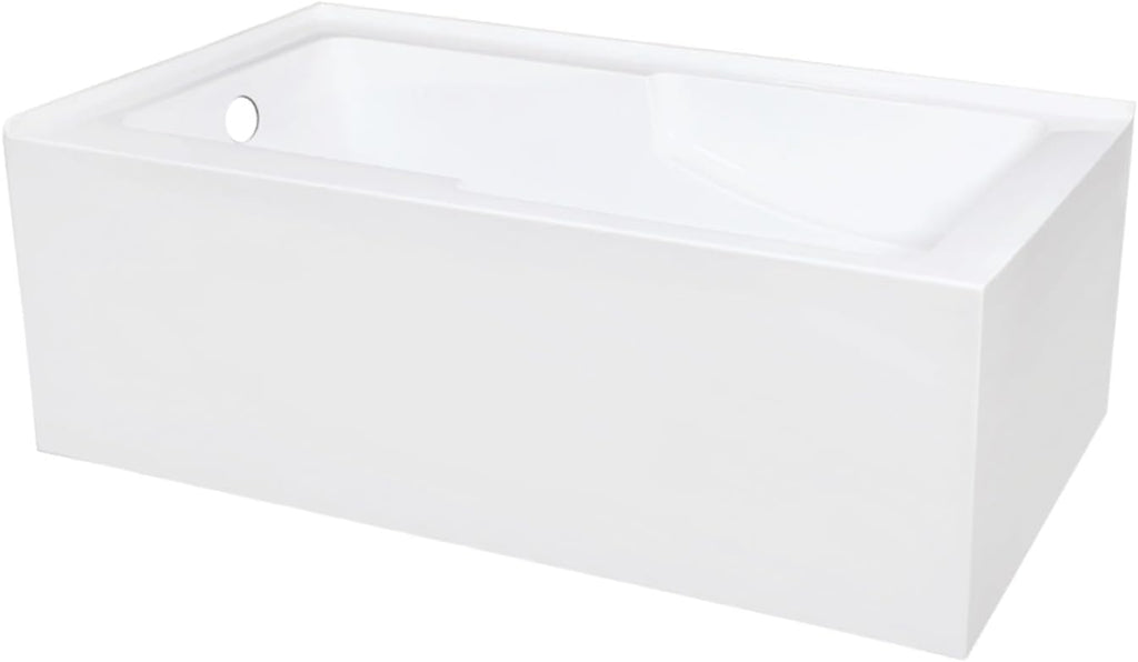 VTAM6032L22S 60-Inch Acrylic 2-Wall Corner Alcove Tub with Corner Apron, Left Hand Drain Hole, White