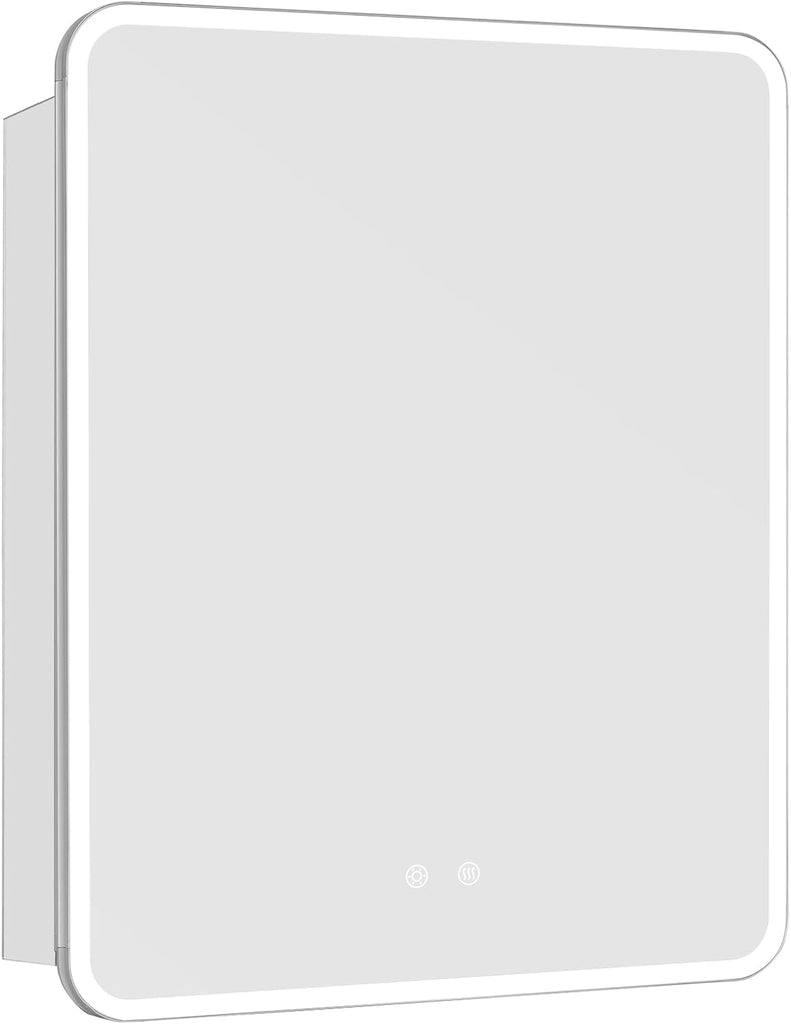 22 x 28 LED Bathroom Medicine Cabinet, Rounded Corner Aluminum Frame Lighted Mirror Cabinet with 3-Color Dimmable