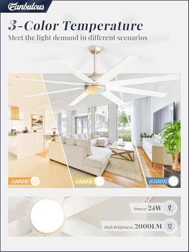 72" Ceiling Fan with LED Light and Remote - Champagne Gold