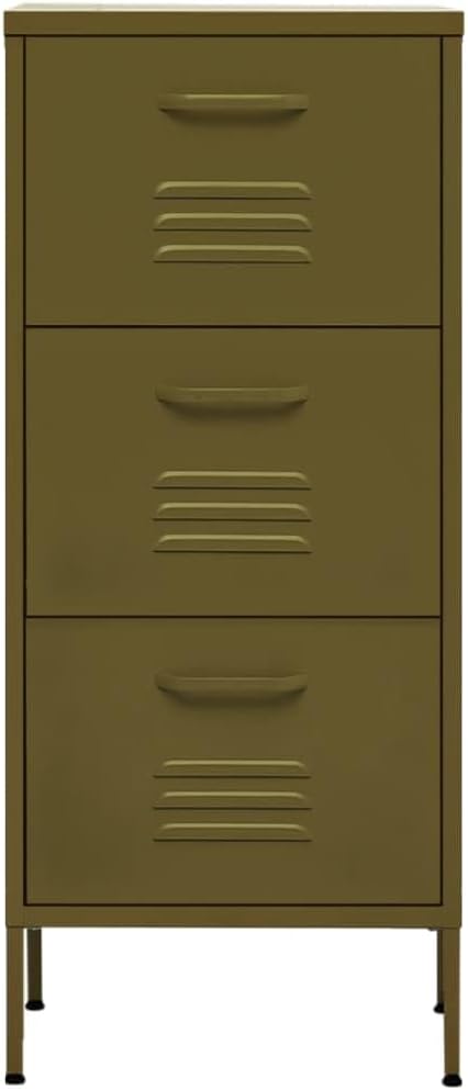 Olive Green Storage Cabinet, 3Drawer Steel Organizer , Metal Accent Chest with Adjustable Feet and Ball-Bearing