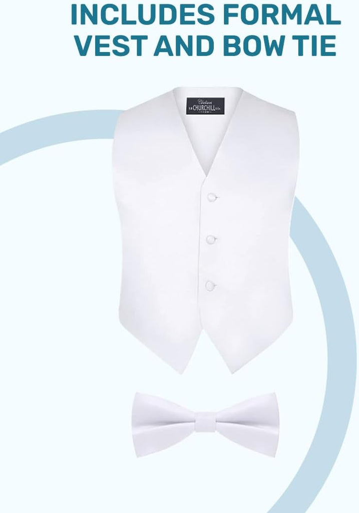 Boys 5 Piece Tuxedo Set with Jacket, Pants, Shirt, Vest & Bow Tie