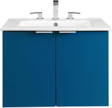 24" Wall-Mounted Bathroom Vanity, Modern Floating Cabinet in Navy and White