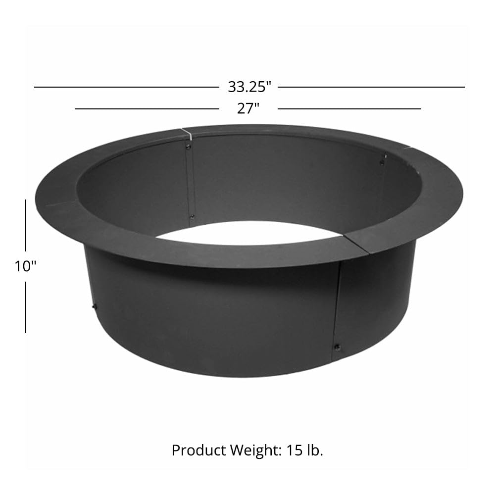 Ash & Ember 33" Outside Dia Steel Fire Pit Liner x 27" Inside - 4 Panel Liner 1.5mm Thick Steel, DIY Above or