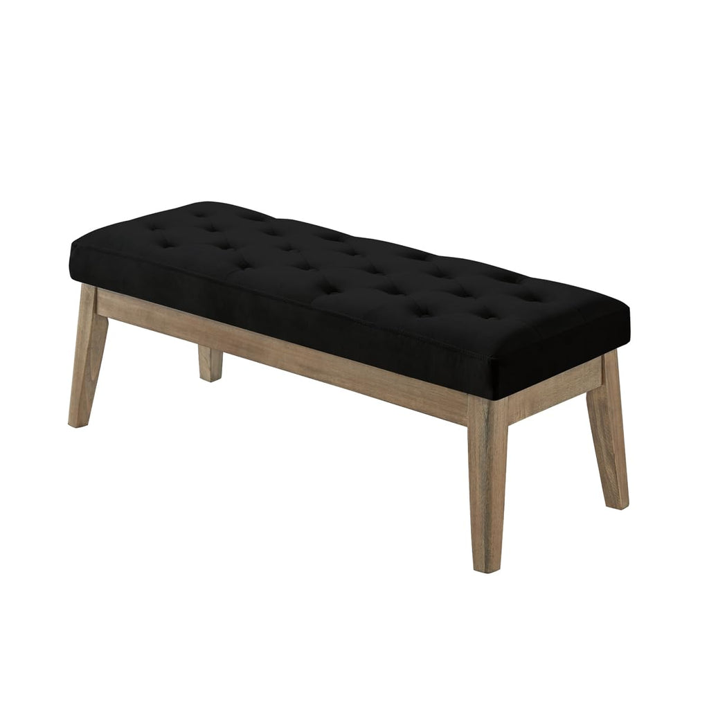 Velvet Upholstered Buttons Tufted Entryway Bench with Solid Wood Leg, Bed Bench Ottoman with Padded Seat, 5034-Black