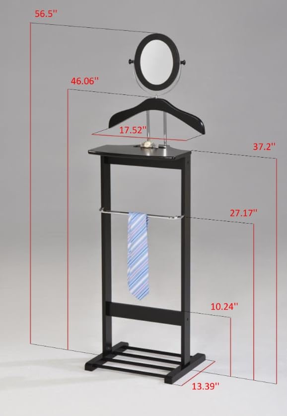 Suit & Tie Freestanding Valet Stand - Clothing Organizer with Adjustable Mirror, Hanger, Shoe Rack & Accessory Shelf