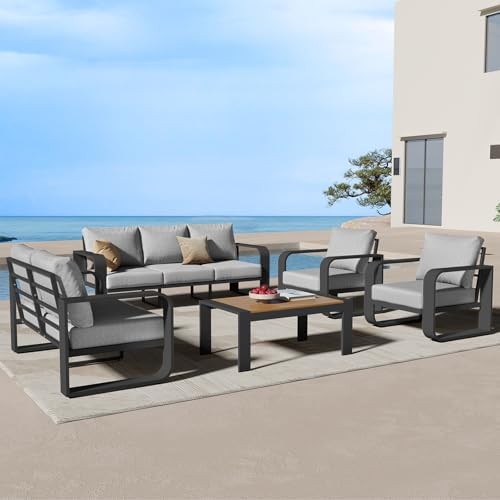 5-Piece Aluminum Outdoor Patio Furniture Set - Conversation | Gray with Thick Cushions for Backyard, Garden & Porch