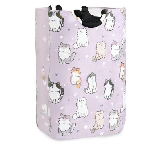 Purple Cat Laundry Basket Collapsible Large Clothes Hamper Nursery Storage Bin with Handle, Kids Room