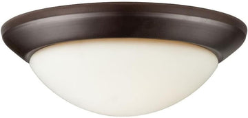 Two Light Flush Mount Ceiling Light - Antique Bronze, 14 Inch Transitional Glass Shade