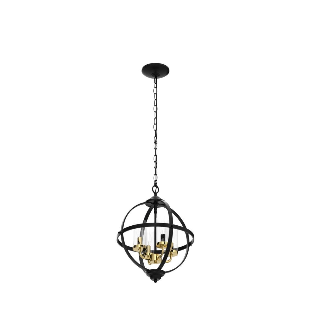 Rustic Chandelier, 14" Farmhouse Globe Orb Pendant Light, Vintage Black and Gold 3-Light E12 Adjustable Ceiling