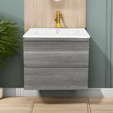 24-Inch Modern MDF Bathroom Vanity with Sink – Wall-Mounted Floating Cabinet with Double Drawers, White