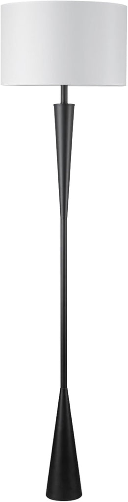 67224 70" Floor Lamp, Matte Black Finish, White Fabric Shade, Modern Tapered Frame, E26 Base