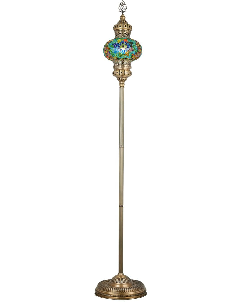 10" Diameter Largest Mosaic Globe Turkish Floor Lamp, Handmade Moroccan Standing Lamp, Antique Brass Finish, 5.5 ft