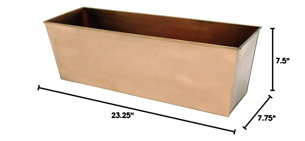 Plain Copper Window Flower Box Planter- Medium (23 1/4"L x 7 3/4"W x 7 1/2"H)