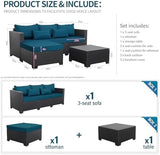 3-Piece Wicker Outdoor Patio Furniture Set | Peacock Blue All-Weather Resistant for Patio, Garden & Porch