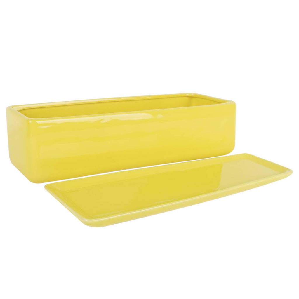 14 Inch Rectangular Modern Minimalist Ceramic Succulent Planter Pot - Window Box with Saucer, Office Desktop Potted