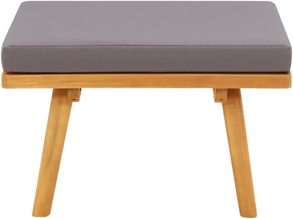 Outdoor Patio Footstool with Thickly Padded Cushion, 23.6x23.6 Inch Solid Acacia Wood Ottoman for Garden Deck
