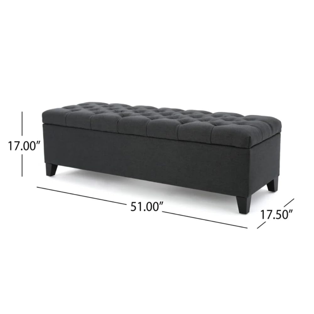 Storage Ottoman Bench End of Bed, Gray Ottoman with Pressure Hinges, Benchs Seating with Storage, Button Tufted Bench