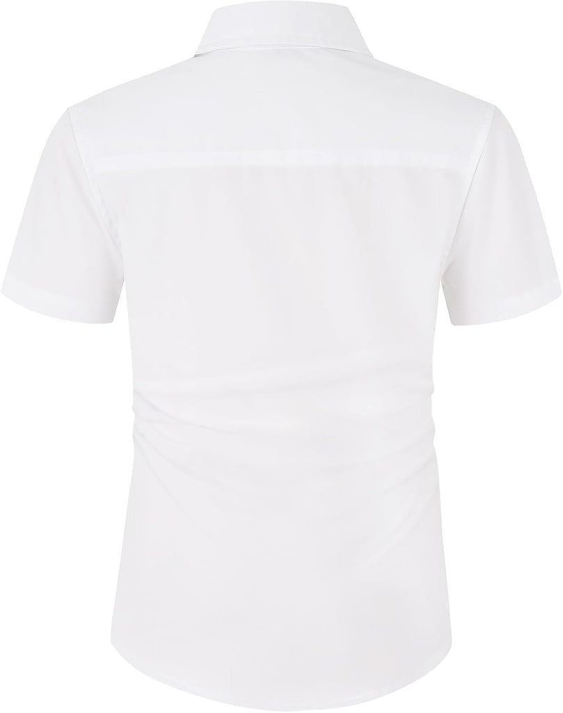 Boys Short Sleeve Dress Shirts Stretch Wrinkle Free Casual Button Down Shirts