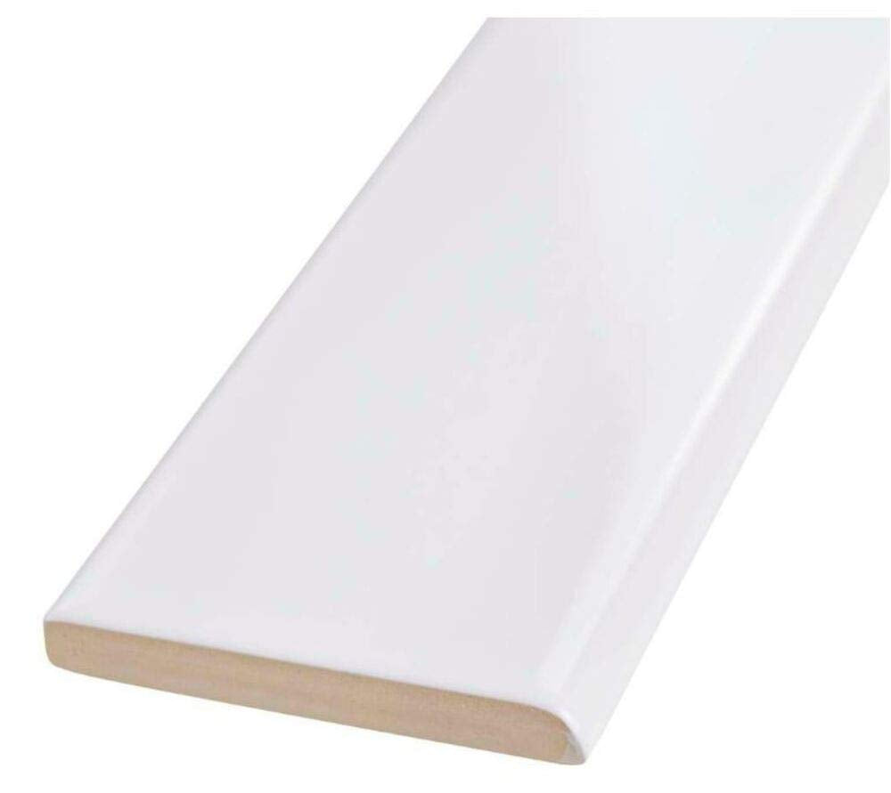 White Glossy 2x8 Ceramic Bullnose Subway Wall Trim Tile for Edge Finishing Kitchen Backsplash and Shower Walls (Box